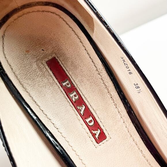 Prada Patent Leather Peep Open Toe Wedge Cork Heels Black 8.5 - Picture 3 of 7